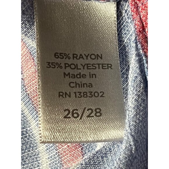 Avenue Womens Striped V-Neck Baby Doll Tunic Top 26/28 Blue & Red Rayon/Poly - Picture 14 of 16